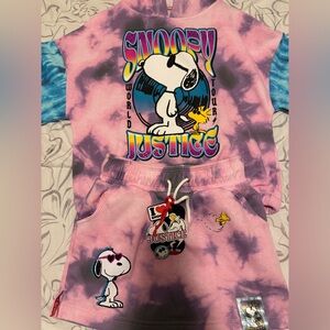 Snoopy Justice girls small sweater and skirt combo